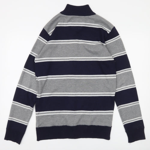 Lee Cooper Men's Grey Navy Striped Full Zip Jumper Size M