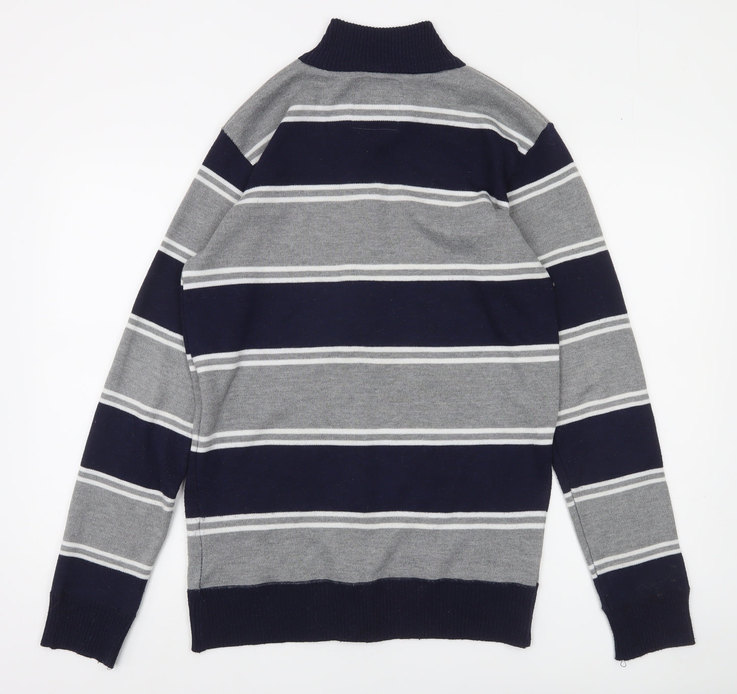 Lee Cooper Men's Grey Navy Striped Full Zip Jumper Size M