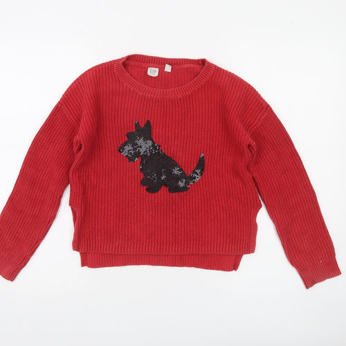 GAP Kids Girls Red Sequin Dog Cotton Jumper 10-11 Years Pullover