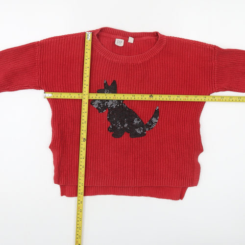 GAP Kids Girls Red Sequin Dog Cotton Jumper 10-11 Years Pullover