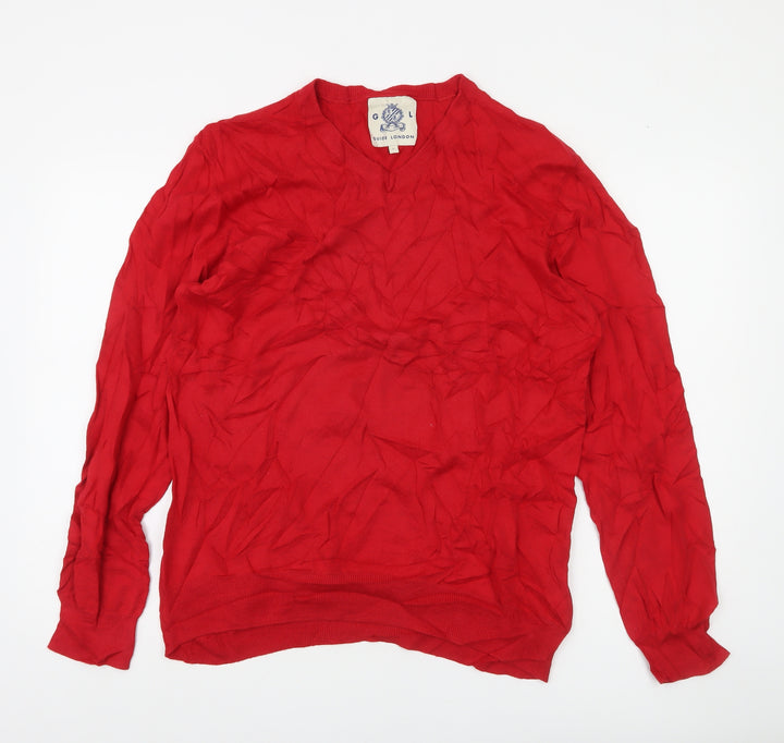 Guide London Men’s Red Cotton V-Neck Jumper Size L Lightweight Knit