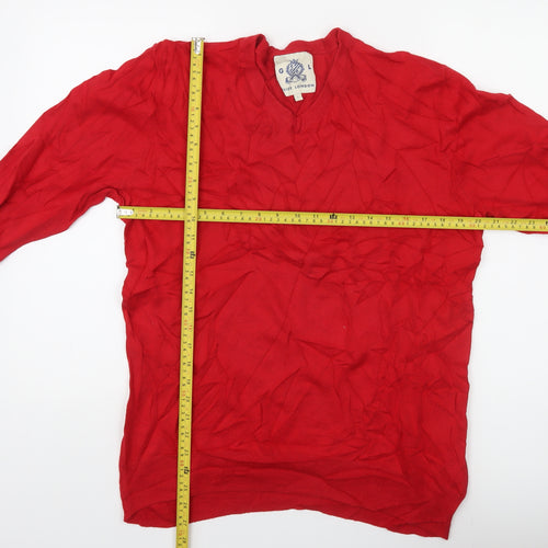 Guide London Men’s Red Cotton V-Neck Jumper Size L Lightweight Knit