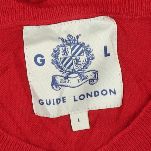 Guide London Men’s Red Cotton V-Neck Jumper Size L Lightweight Knit