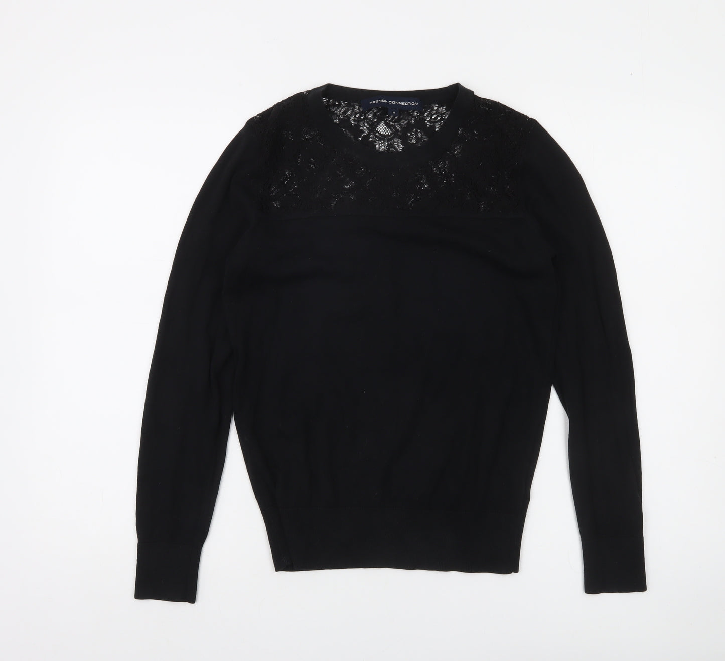 French Connection Women's Black Lace Panel Knit Jumper M