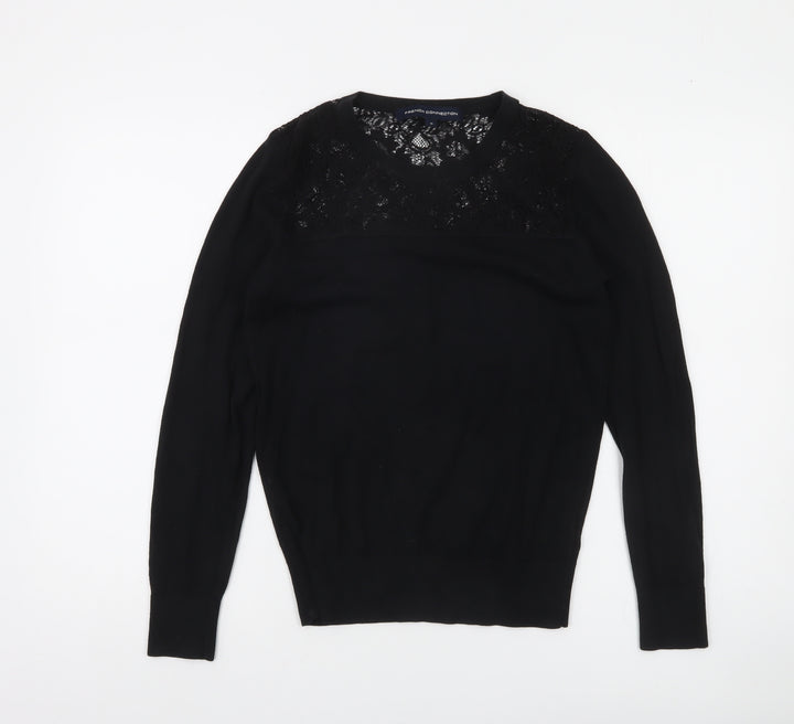 French Connection Women's Black Lace Panel Knit Jumper M