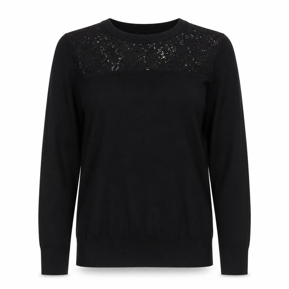 Front view of French Connection Women's Black Lace Panel Knit Jumper M