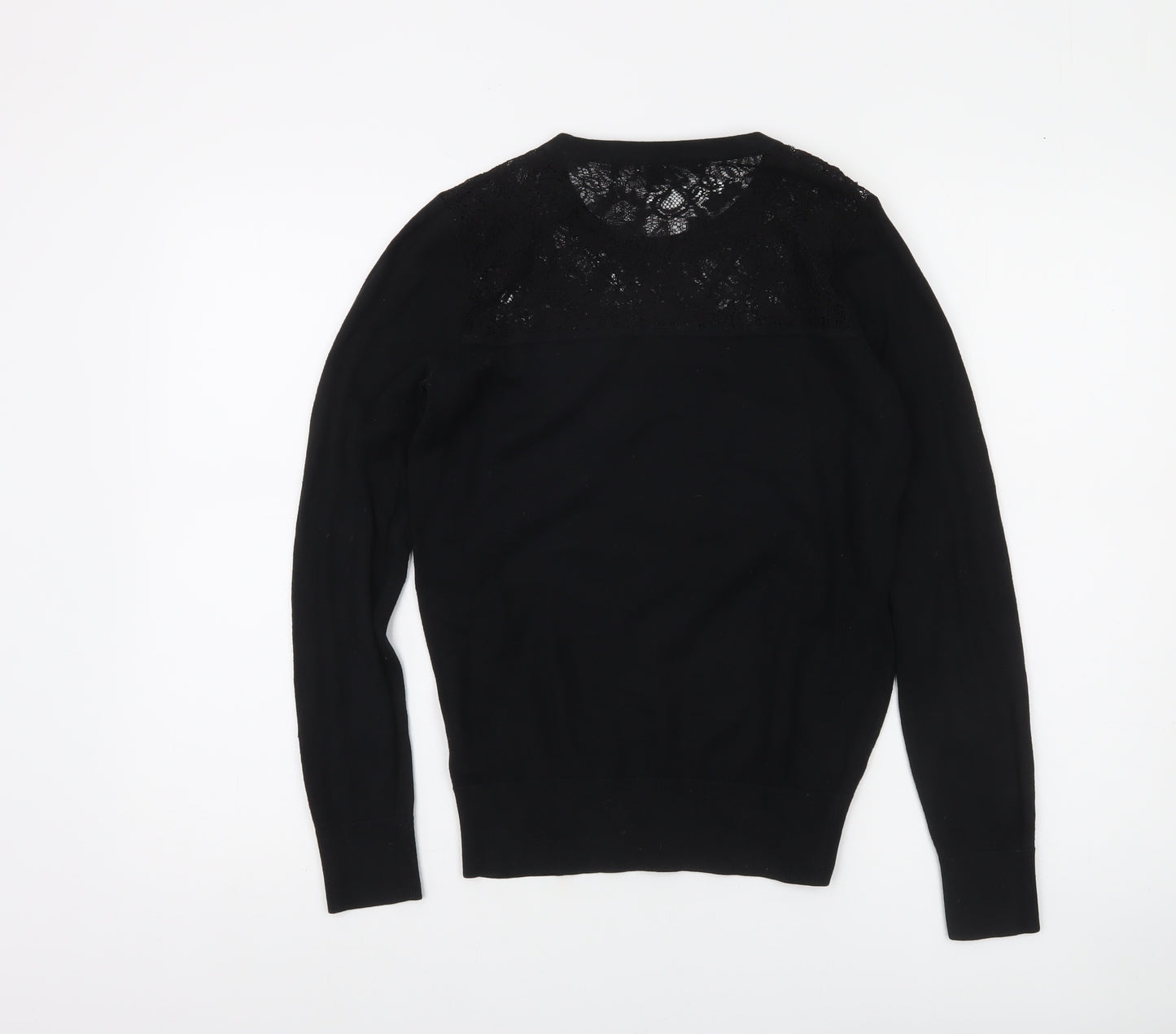 French Connection Women's Black Lace Panel Knit Jumper M