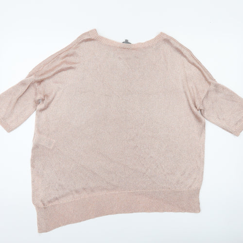 Phase Eight Women’s Pink Metallic Knit Short Sleeve Relaxed Jumper L