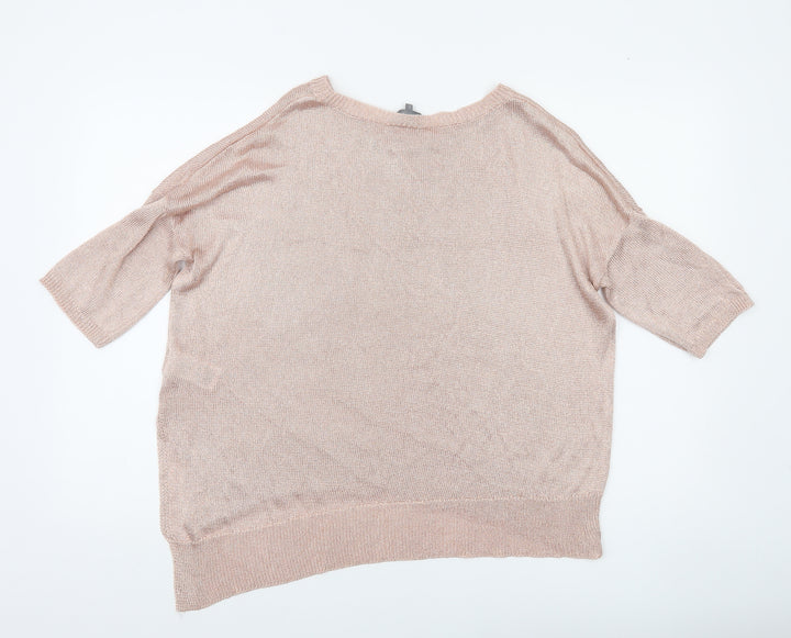Phase Eight Women’s Pink Metallic Knit Short Sleeve Relaxed Jumper L