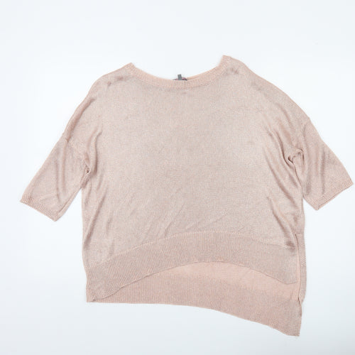 Phase Eight Women’s Pink Metallic Knit Short Sleeve Relaxed Jumper L