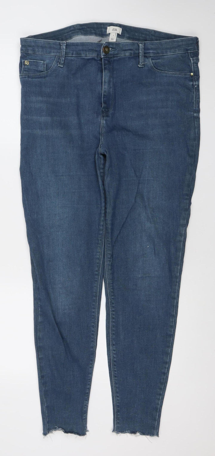 River Island Womens Blue Mid Rise Skinny Stretch Jeans Size 14