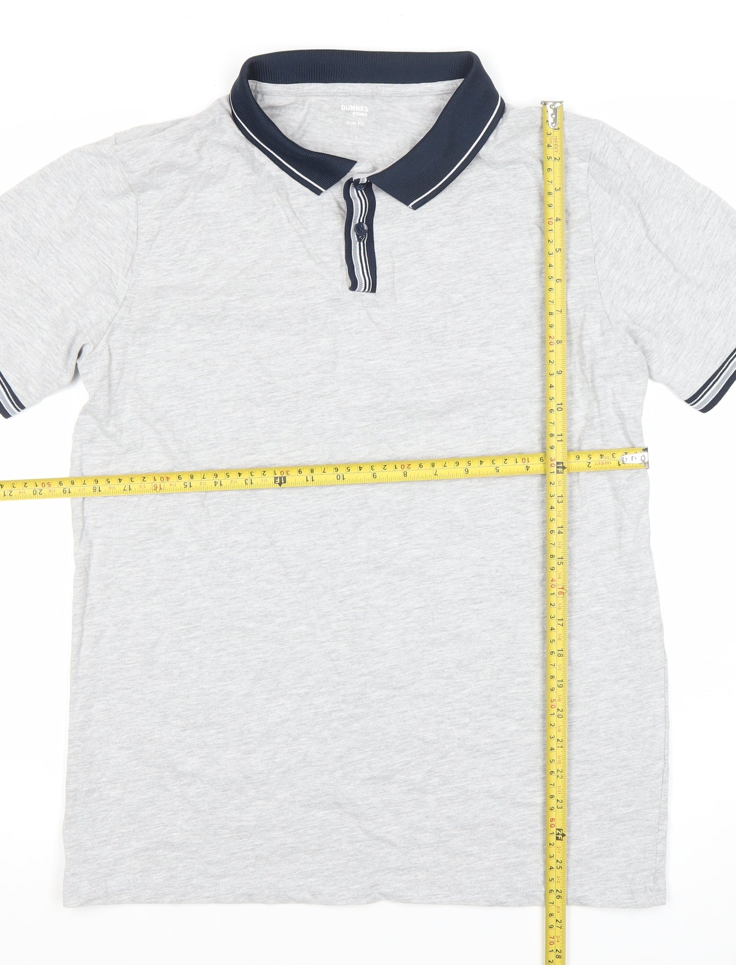 Dunnes Stores Men's Grey Slim Fit Cotton Polo Shirt Size L