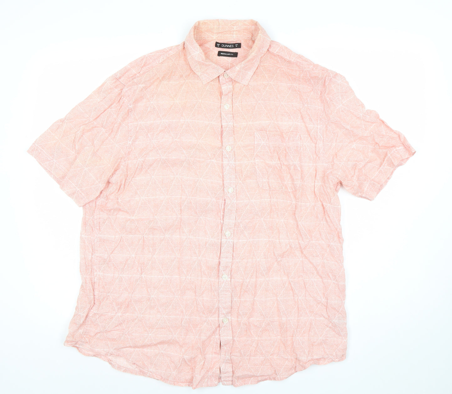 Dunnes Men’s Pink Geometric Regular Fit Cotton Short Sleeve Shirt XL