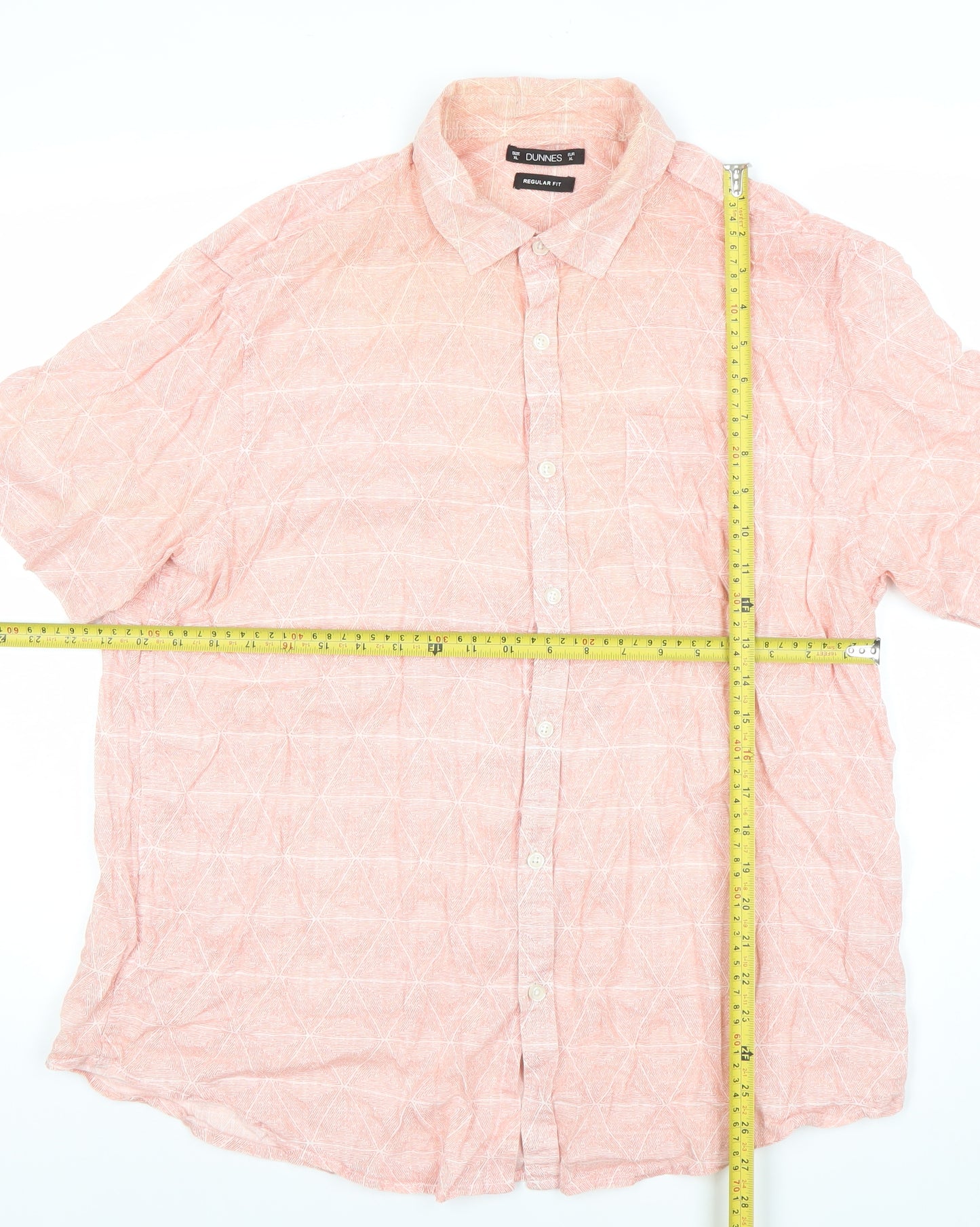 Dunnes Men’s Pink Geometric Regular Fit Cotton Short Sleeve Shirt XL