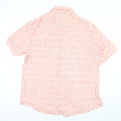 Dunnes Men’s Pink Geometric Regular Fit Cotton Short Sleeve Shirt XL