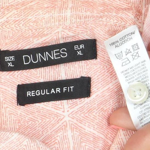 Dunnes Men’s Pink Geometric Regular Fit Cotton Short Sleeve Shirt XL