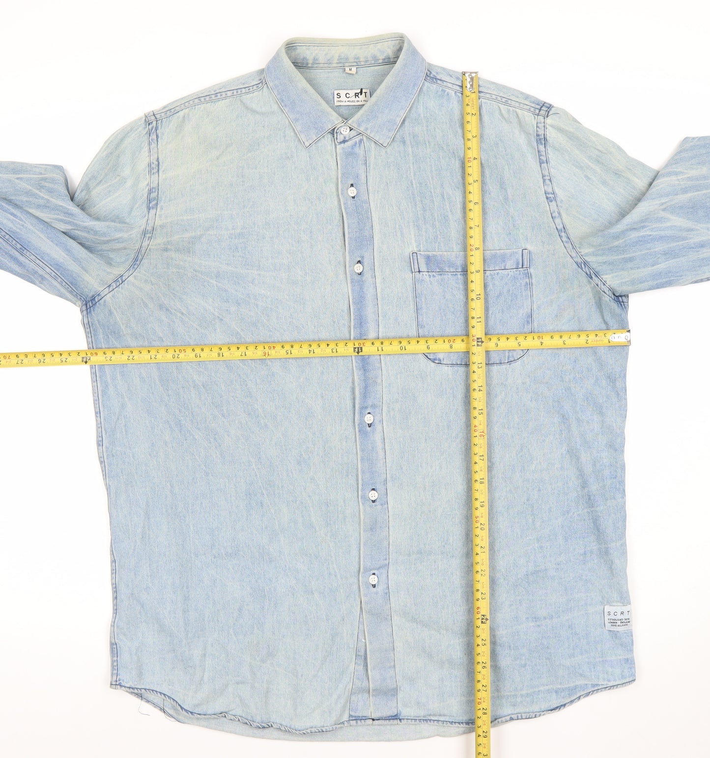 SCRT Women's Blue Denim Button-Up Shirt Long Sleeve M