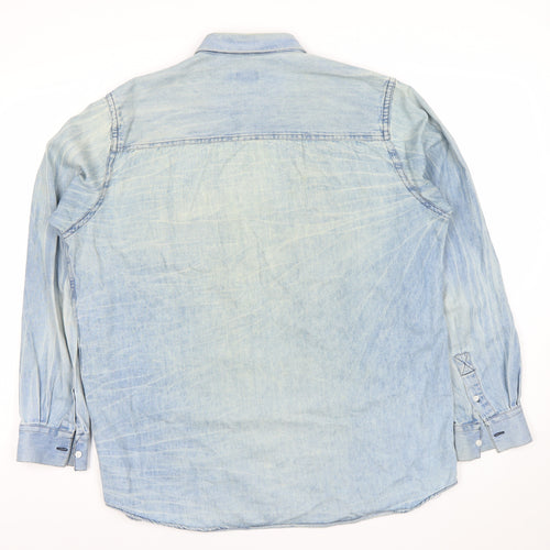 SCRT Women's Blue Denim Button-Up Shirt Long Sleeve M