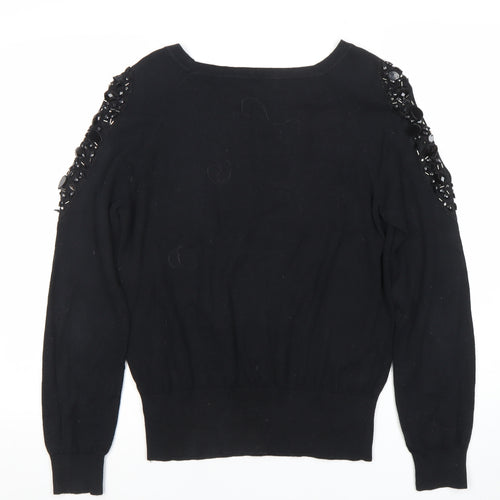 Oasis Women's Black Beaded Shoulder Knit Jumper Size M