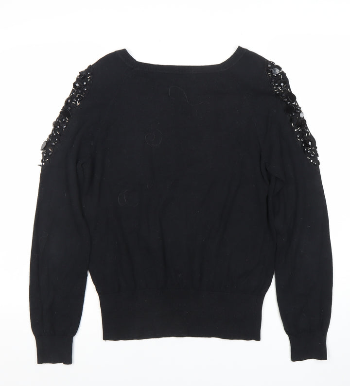 Oasis Women's Black Beaded Shoulder Knit Jumper Size M