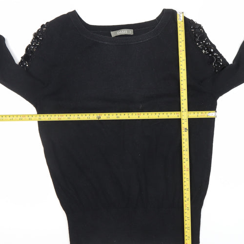 Oasis Women's Black Beaded Shoulder Knit Jumper Size M