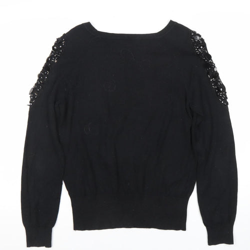 Oasis Women's Black Beaded Shoulder Knit Jumper Size M