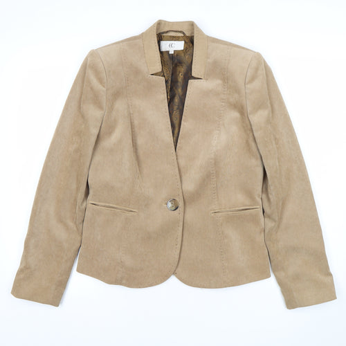 CC Women Beige Corduroy One-Button Blazer Size 12 Classic Fit
