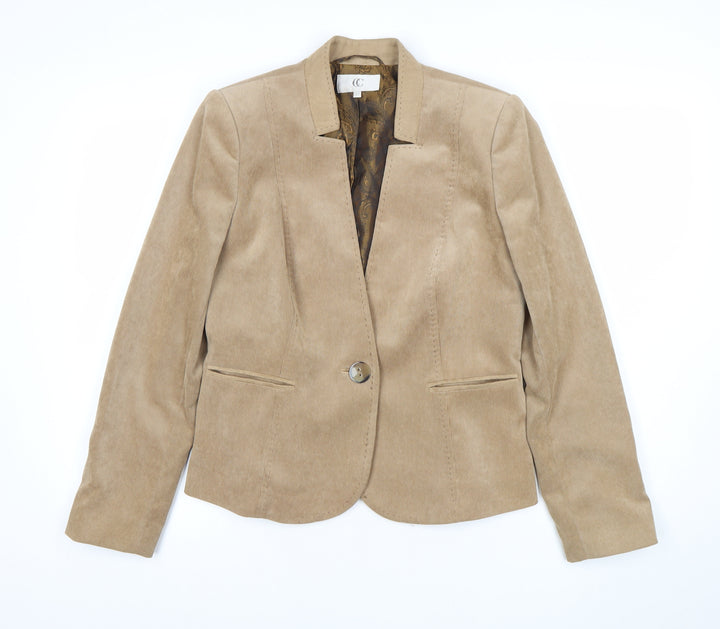 CC Women Beige Corduroy One-Button Blazer Size 12 Classic Fit