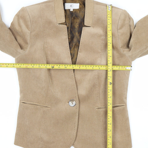 CC Women Beige Corduroy One-Button Blazer Size 12 Classic Fit