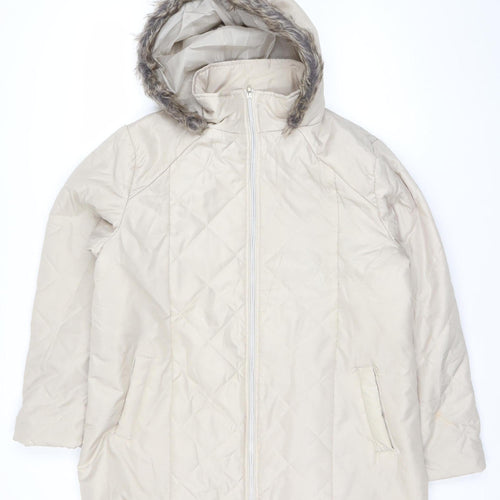 Anne de Lançay Women Beige Hooded Quilted Puffer Coat M