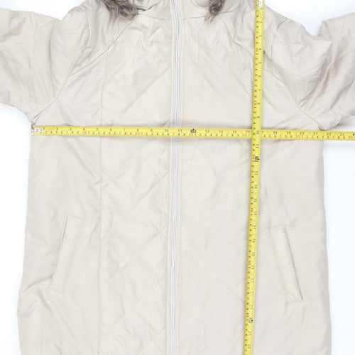 Anne de Lançay Women Beige Hooded Quilted Puffer Coat M