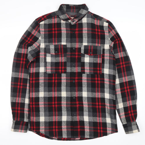 River Island Men’s Black Check Flannel Shirt S Regular Fit Long Sleeve