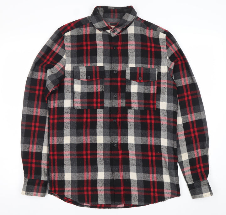 River Island Men’s Black Check Flannel Shirt S Regular Fit Long Sleeve