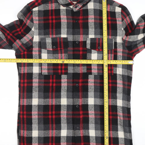 River Island Men’s Black Check Flannel Shirt S Regular Fit Long Sleeve