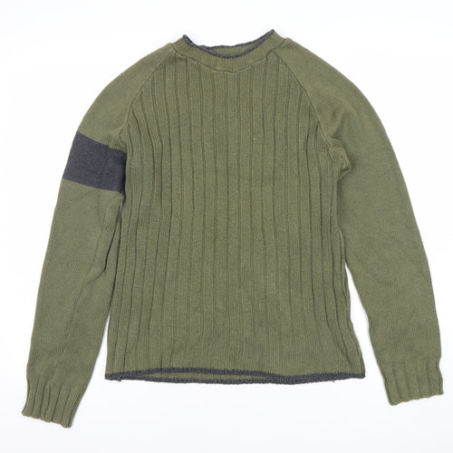 Bershka Men’s Green Knit Crew Neck Pullover Jumper Size S