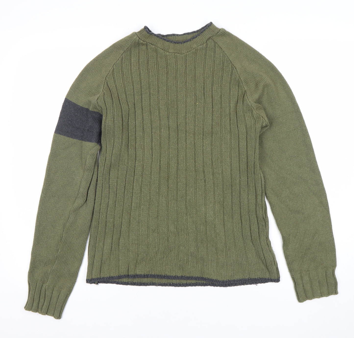 Bershka Men’s Green Knit Crew Neck Pullover Jumper Size S