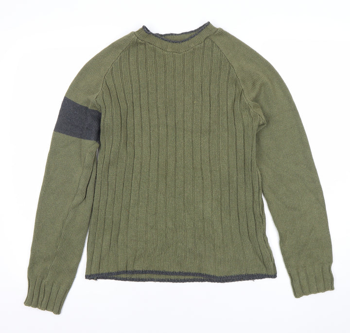 Bershka Men’s Green Knit Crew Neck Pullover Jumper Size S