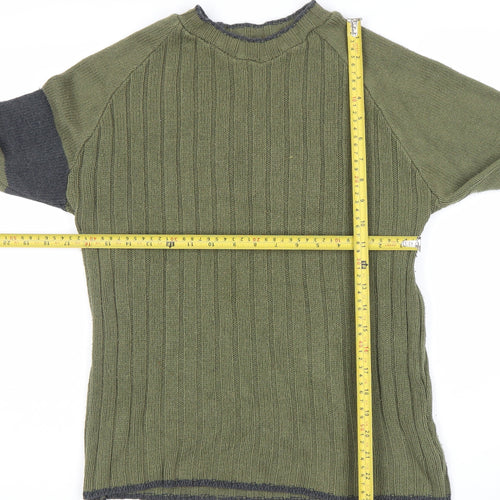 Bershka Men’s Green Knit Crew Neck Pullover Jumper Size S