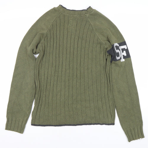 Bershka Men’s Green Knit Crew Neck Pullover Jumper Size S