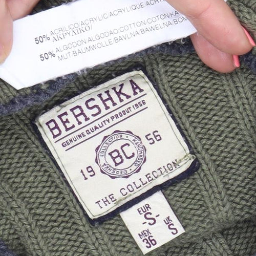 Bershka Men’s Green Knit Crew Neck Pullover Jumper Size S