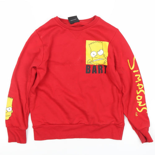 The Simpsons Boys Red Bart Sweatshirt 9-10 Years Graphic Print Crew Neck