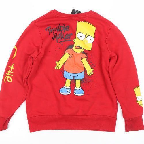 The Simpsons Boys Red Bart Sweatshirt 9-10 Years Graphic Print Crew Neck