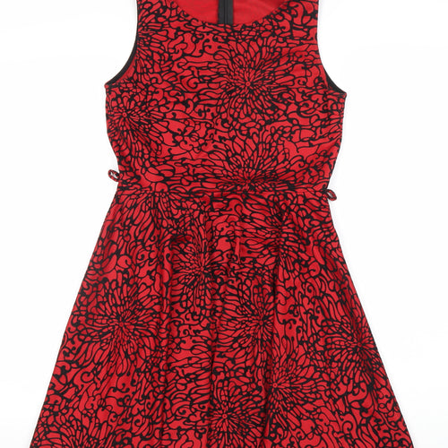 Armani Exchange Women's Red Fit & Flare Floral Knee Length Dress Size 10