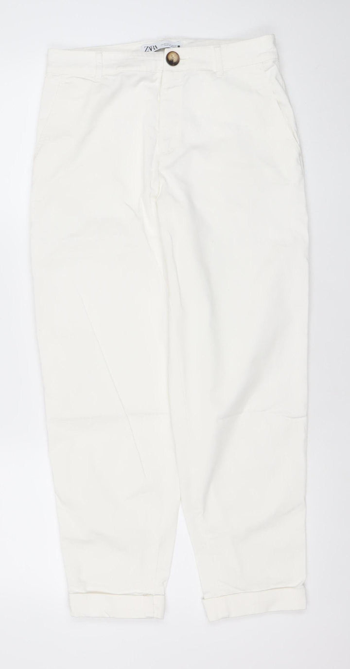 Zara Women's White Straight Leg Cotton Blend Jeans Size 8