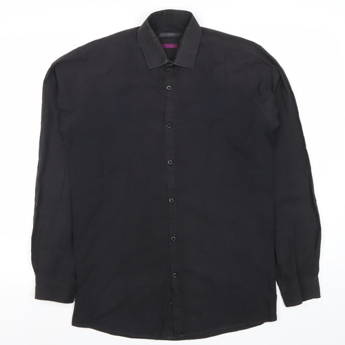Dunnes Men Black Slim Fit Long Sleeve Cotton Blend Shirt 15in