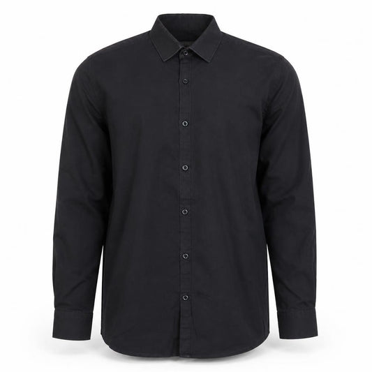 Front view of Dunnes Men Black Slim Fit Long Sleeve Cotton Blend Shirt 15in