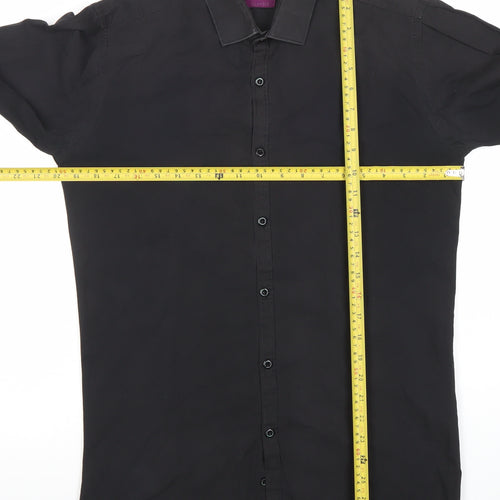 Dunnes Men Black Slim Fit Long Sleeve Cotton Blend Shirt 15in