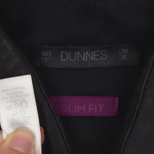 Dunnes Men Black Slim Fit Long Sleeve Cotton Blend Shirt 15in
