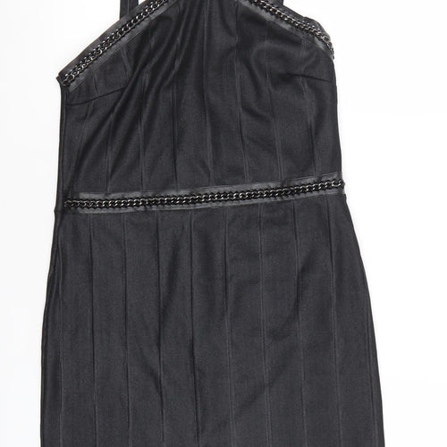 Topshop Women's Black Bodycon Short Dress Size 10 Sleeveless V-Neck Party