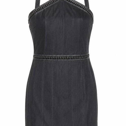 Topshop Women's Black Bodycon Short Dress Size 10 Sleeveless V-Neck Party